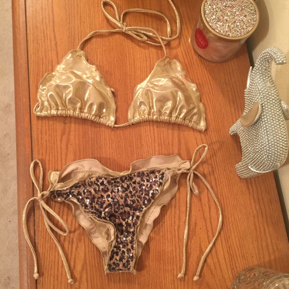 Make an Offer! Sexy cheeky leopard & gold bikini